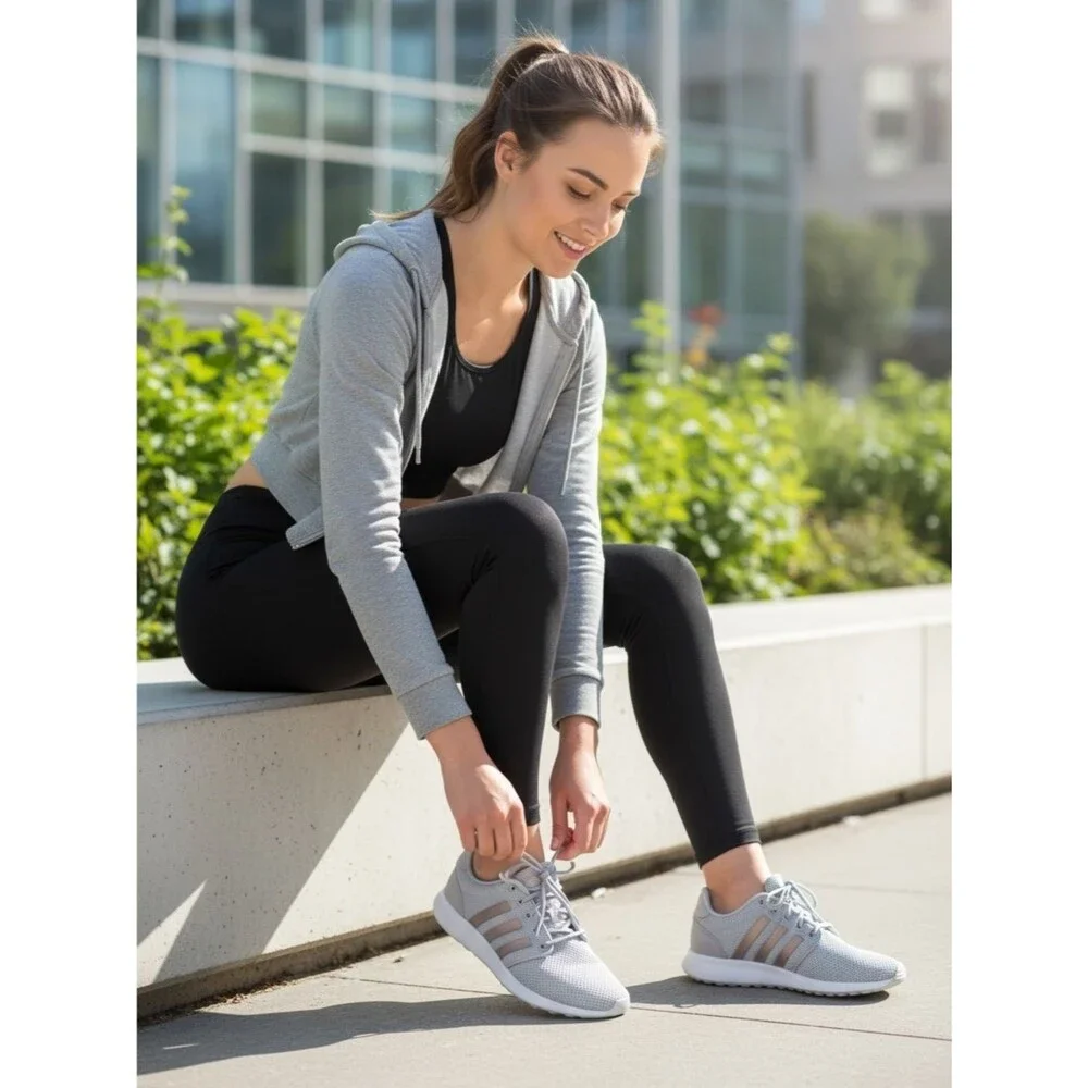 Adidas Cloudfoam Sneakers Women Size 7.5 Gray Pink Athletic Running Shoes